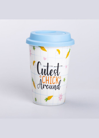 Стакан керамический 420 мл с силиконовой крышкой, cutest chick around Ceramic (322855553)