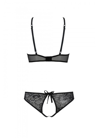Черный демисезонный комплект ursula set black: бра, трусики с ажурным декором и открытым шагом Passion