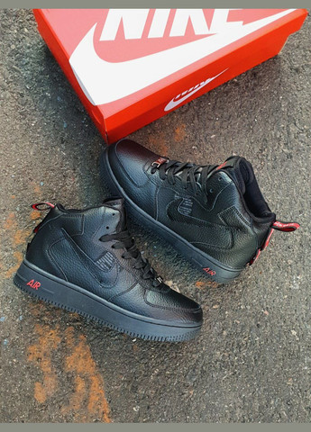 Кросівки зимові жіночі Nike Air Force 1 utiliti winter high black fur | Найк Аір Форс 1 високі чорні з хутром No Brand чорні зими (309006110)