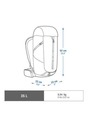 Туристичний Рюкзак MH100 35л 62 x 23 x 22 см Відділення для Гідратора Quechua (342967099)