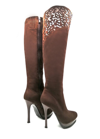 Зимние коричневые зимние ботфорты на каблуках. размер 36 (23,5см.) ботфорты Fashion с аппликацией