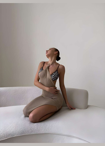 Женское летнее пляжное вязаное бежевое платье-туника Україна (345557393)