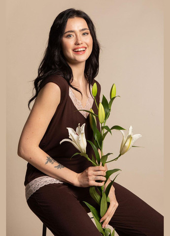 Коричнева піжама жіноча l alpine chocolate (альпійський шоколад) (арт 03218) Effetto