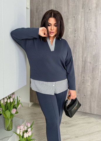 Костюм женский с имитацией рубашки (пуловер + брюки) No Brand (329369542)