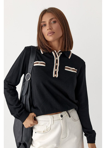 Кофта-поло с имитированными карманами - черный цвет Lurex (361056804)