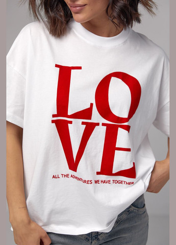 Белая летняя женская хлопковая футболка с надписью love - белый Lurex
