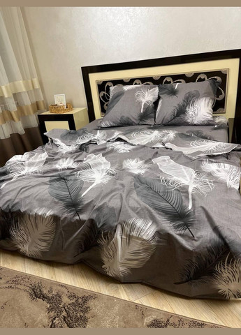 Постельное белье хлопковое Перья Полуторное 150 x 220 Бязь Серое 70 х 70 No Brand (280911555)