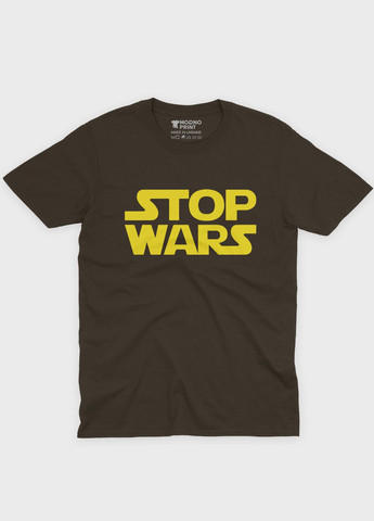 Коричнева літня жіноча футболка odno з патріотичним принтом stop war m (ts001-3-dch-005-1-077-f) Modno
