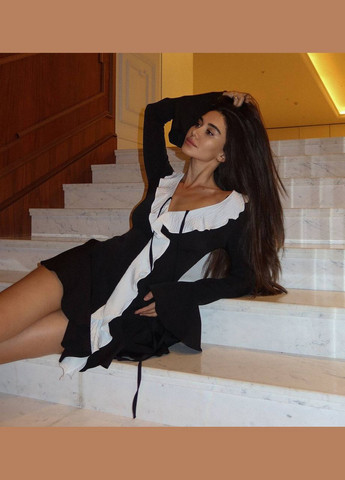 Черно-белое кэжуал, вечернее женское платье с рюшами No Brand