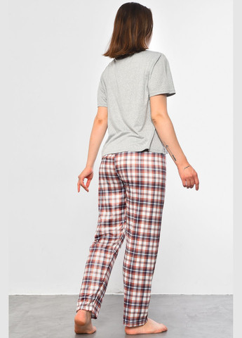 Серая всесезон пижама женская серого цвета с принтом футболка + брюки Let's Shop