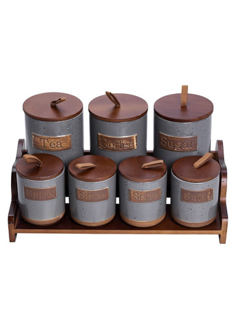 Банки для сыпучих продуктов набор 9 штук на бамбуковой подставке с крышками 36.5×20.5×22 см HP-26-2G Yiwu (365256745)