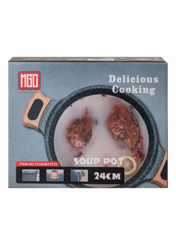 Алюмінієва каструля об'ємом 5 літрів з кришкою Ø 24 см з мармуровим антипригарним покриттям MGC сіра HP-4-433G Jooki (358706066)