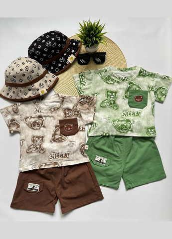 Комбинированный демисезонный костюм на лето мальчика с мишками цвет коричневый 10805 No Brand