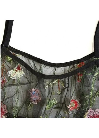 Чорний демісезонний комплект спідньой білизни з м'якого мережива з вишивкою. чорна жіноча спідня білизна з вишивкой з квітковим принтом China