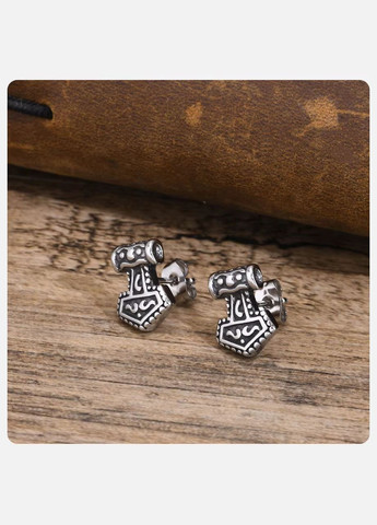 Серьги-гвоздики амулет «Молот Тора» в стиле скандинавских викингов для мужчин 13*10 мм [EAR-69] Viking (338624646)