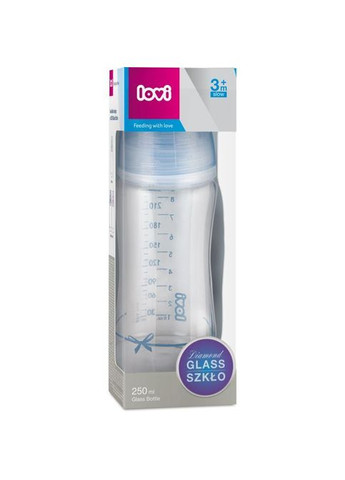 Пляшечка для годування (74/204boy) Lovi Diamond Glass Baby Shower скляна 250 мл Блакитна (268141421)