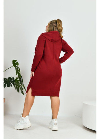 Бордовое повседневный, кэжуал женское теплое платье в спортивном стиле из мягкого трикотажа No Brand однотонное