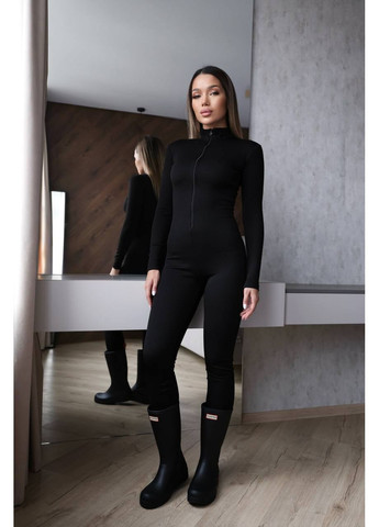 Комбинезон No Brand комбинезон-брюки однотонный чёрный повседневный, кэжуал трикотаж, флис