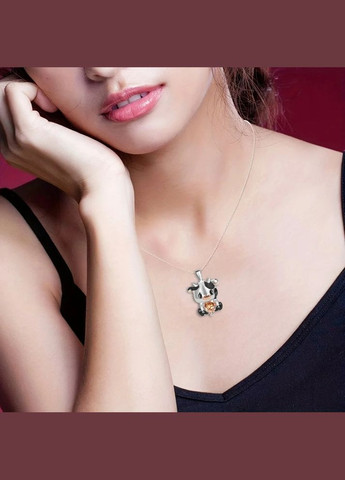 Цепочка с кулоном Симпатичная Коровка с сердечком желтый камень фианит серебристый Liresmina Jewelry (290250920)