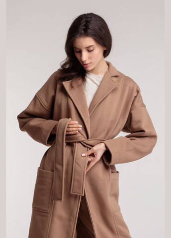 Трикотажний довгий кардиган-пальто чорного кольору під пояс на запах з кишенями Amelon Clothing Пальто-кардиган (280916160)