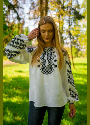 Белая блузка Vyshyvanka свободная лен (299331637)