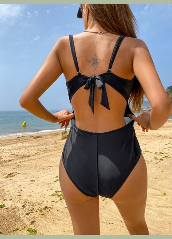 Чорний літній купальник-монокіні з прозорими вставками No Brand