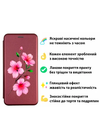Чехол-книжка с 3D принтом крокусов для телефона Spark 8P (KG7n) из екокожи с подставкой и магнитом бордовая gd2 Tecno (366389597)