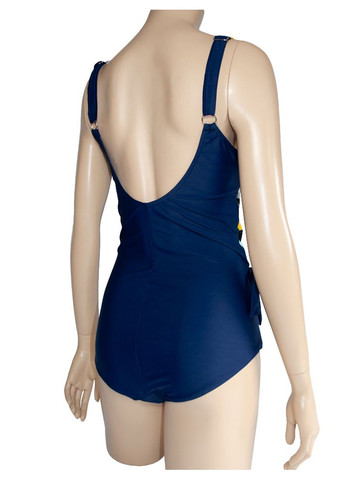 Жовтий літній суцільний купальник великий розмір з фартушком модель 0196 арт.2096 суцільний, майо Rolan