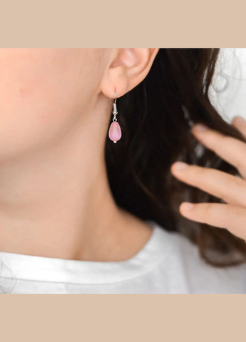 Серьги Кошачий Глаз Капля розовый синт, фур-ра гип-ный сплав цвет серебро d-11х8мм L-32мм No Brand Підвіски (315516303)