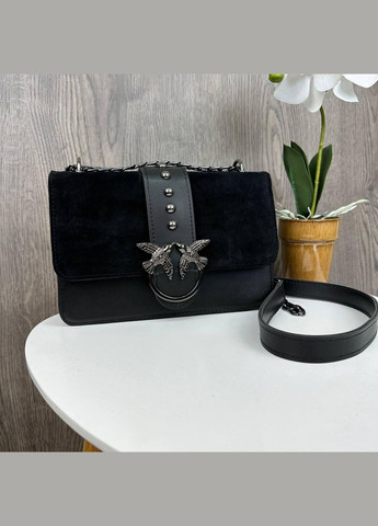 Замшева жіноча міні сумочка клатч на плече Чорний з нікелем No Brand (298998043)