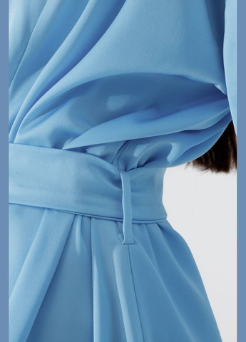 Блакитна шорти + майка + халат з італійського шовку, блакитна, коротка на бретельках Shine