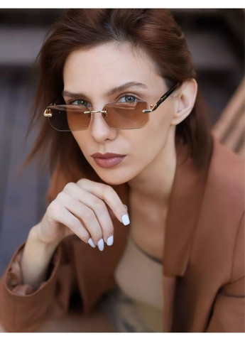 Сонцезахисні окуляри унісекс без оправи Trend коричневі із золотом No Brand (307183742)