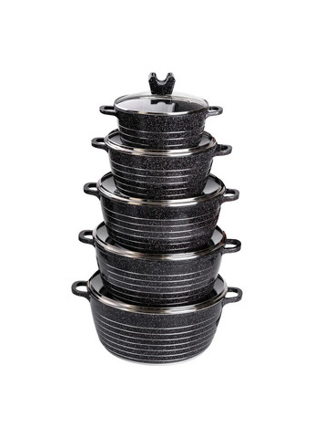 Набір каструль алюмінієвих 2,5/4/5/7/9 л з мармуровим покриттям, чорний MGC (322855541)