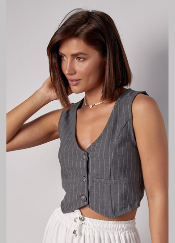 Темно-серый женский короткий женский жилет в полоску на пуговицах - черный Lurex - летний