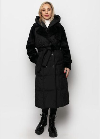 Черная комбинированная дубленка из эко меха 88-89635ydk черный 3yjs0480+h24406f3-bk sam Samange