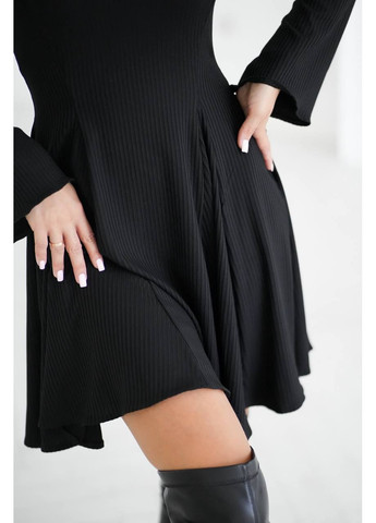 Чорна кежуал жіноча сукня міні в рубчик із спідницею кльош кльош MonCher