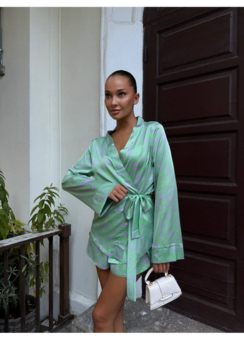 Жіночий костюм двійка сорочка-кімоно на зав'язках та шорти MonCher (354940758)
