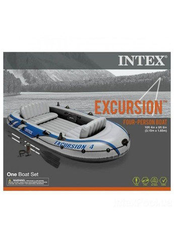 Чотиримісний моторногребний надувний човен Excursion 4 Set Original, 315х165х43 см, з веслами та насосом, сіра (int-68324) Intex (268666389)