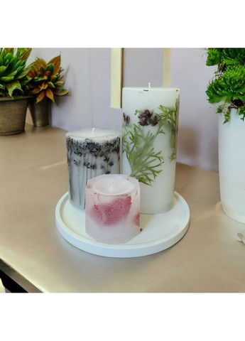 Набор декоративных свечей ручной работы свечи ароматические в наборе из 3 шт на подставке с веточками хвои, лаванды и листьями Handmade Studio - AV (368862879)