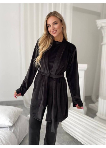 Черная женская велюровая пижама тройка Osoblyva