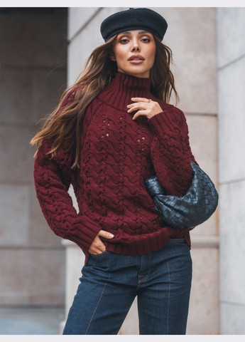 Бордовый демисезонный свитер ажурной вязки бордовый Dressa