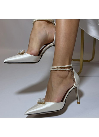 No Brand Женские туфли свадебные атласные и ремешком жемчуг и брошью 7,5 см. белый з текстиль, — (351394367)