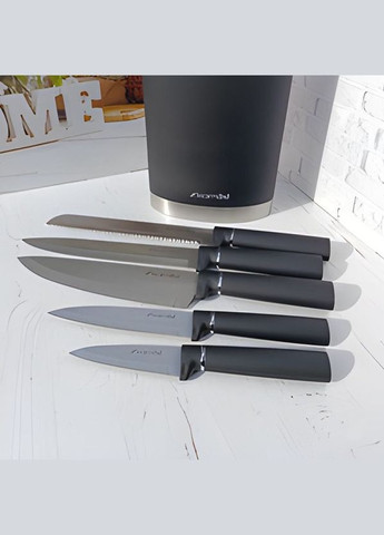 Набір ножів з підставкою KM-7620 6 предметів, чорний Kamille (335977164)