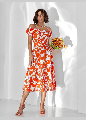 Оранжевое повседневный платья ISSA PLUS с цветочным принтом