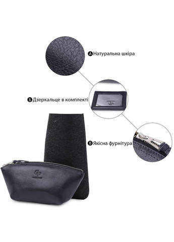 Шкіряна жіноча косметичка з блискавкою та кишенею із дзеркальцем чорна (sku_11570) No Brand (330012772)