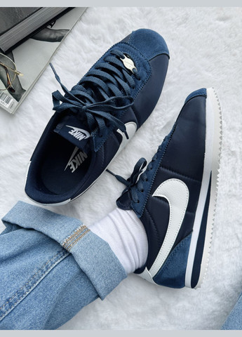 Синие демисезонные кроссовки мужские и женские nike cortez blue navi white | найк кортез синие No Brand