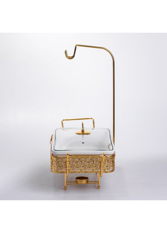 Мармитница настольная фарфоровая 3.5 литра мармит прямоугольный на подставке Белый с золотом YL-77 Yiwu (369388039)