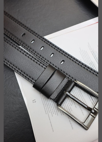 Чоловічий ремінь чорний з пряжкою рядок натуральна шкіра 502017 No Brand (315424571)