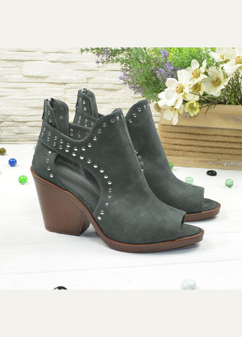 Vasha para Туфли женские серые замшевые стильные на высоком каблуке, декорированы хольнитенами. 37 размер серый з натуральная замша, украина — (303931689)