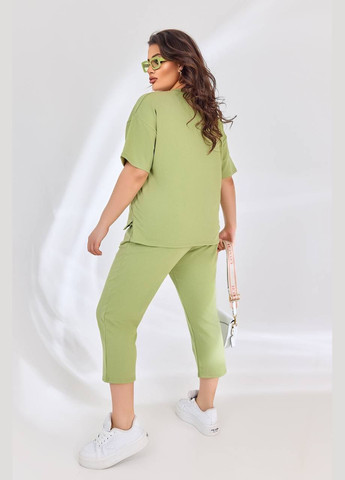 Однотонный летний батальный костюм зеленое яблоко с укороченными штанами/бриджами из качественной двухнитки пенье, костюм 2-ка No Brand 173-8 (295903308)